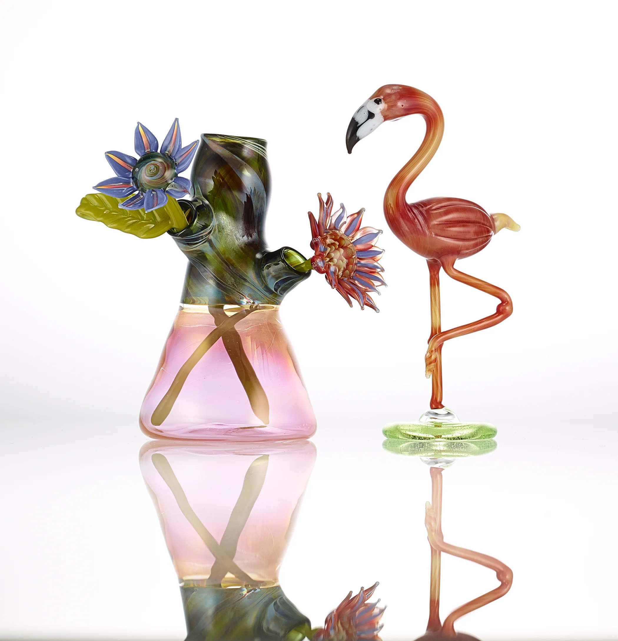 Flamingo and Vase with Flowers
