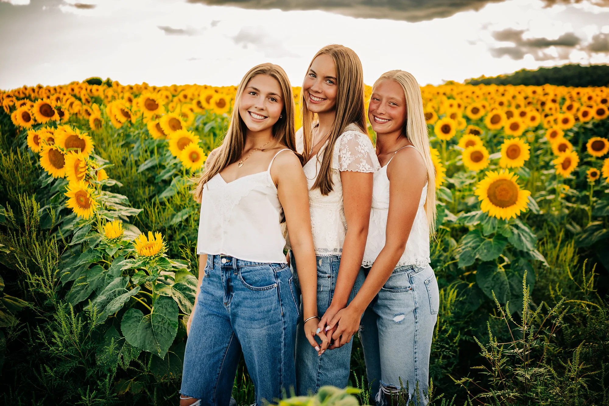 Northwestern Lehigh students during a summer sunflower senior photo session in the Lehigh Valley.