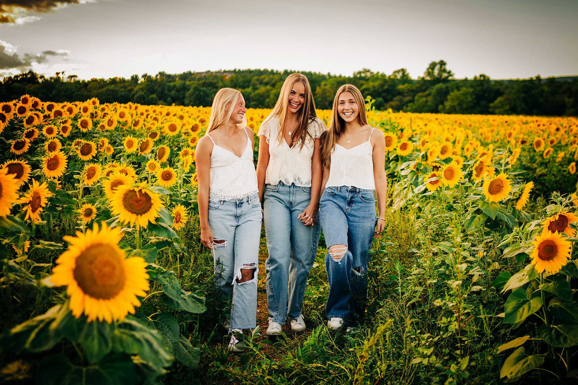 Northwestern Lehigh students during a summer sunflower senior photo session in the Lehigh Valley.
