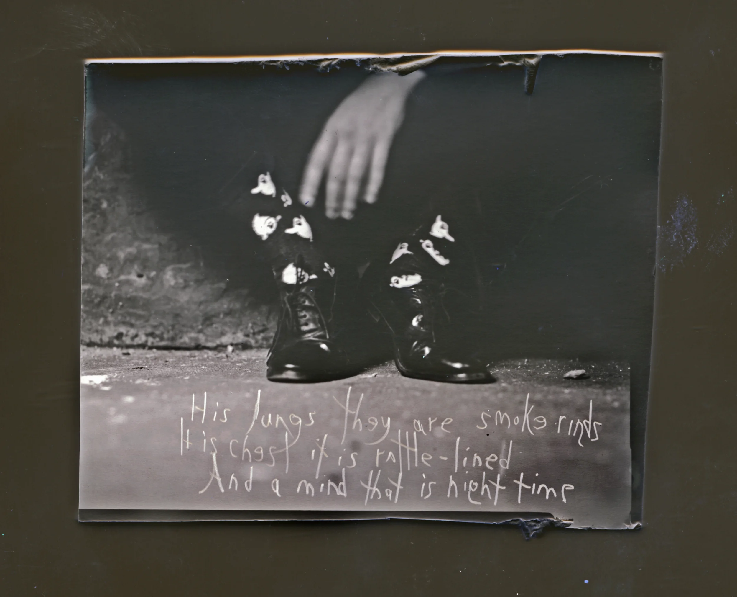 Haunted socks, haunted all-night diner of a mind. Sometimes good, sometimes bad. 4x5 on fiber.