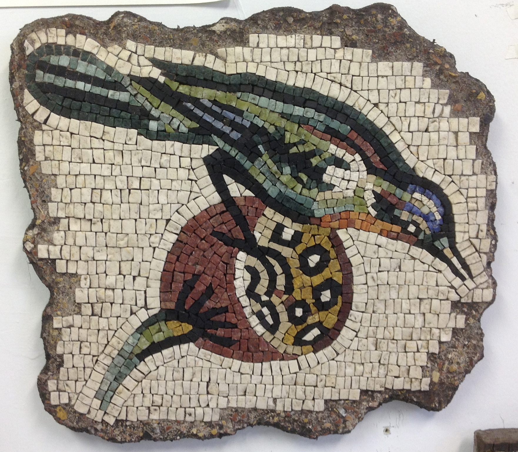 Bird on Pomegranate, reproduction from ancient Pompeii, stone,11x12" SOLD