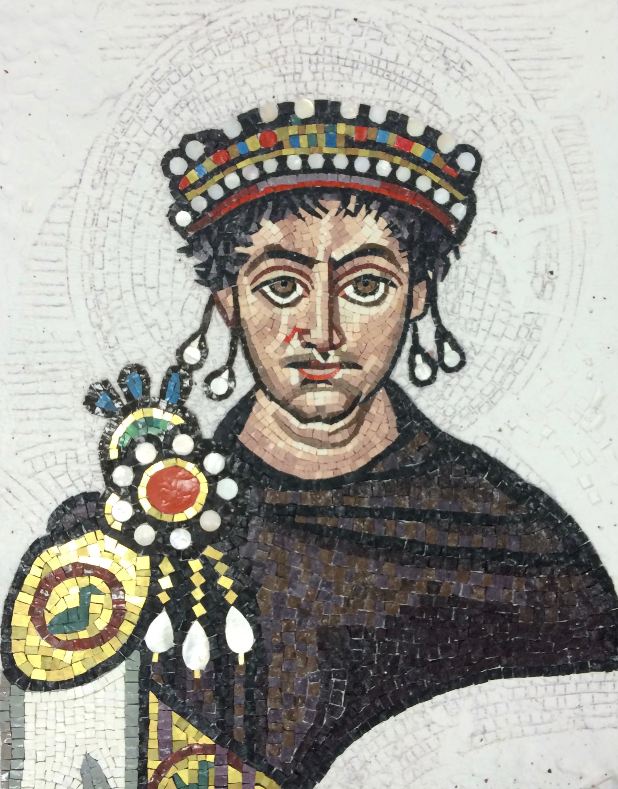 From the moment I saw them in person, I’ve always been in love with the famous Byzantine mosaic portraits of Emperor Justinian and Empress Theodora that face each other in the church of San Vitale in Ravenna. I am in good company; these are many peoples’ favorites however my desire to do reproductions of them has haunted me for years and I have finally embarked on doing so.