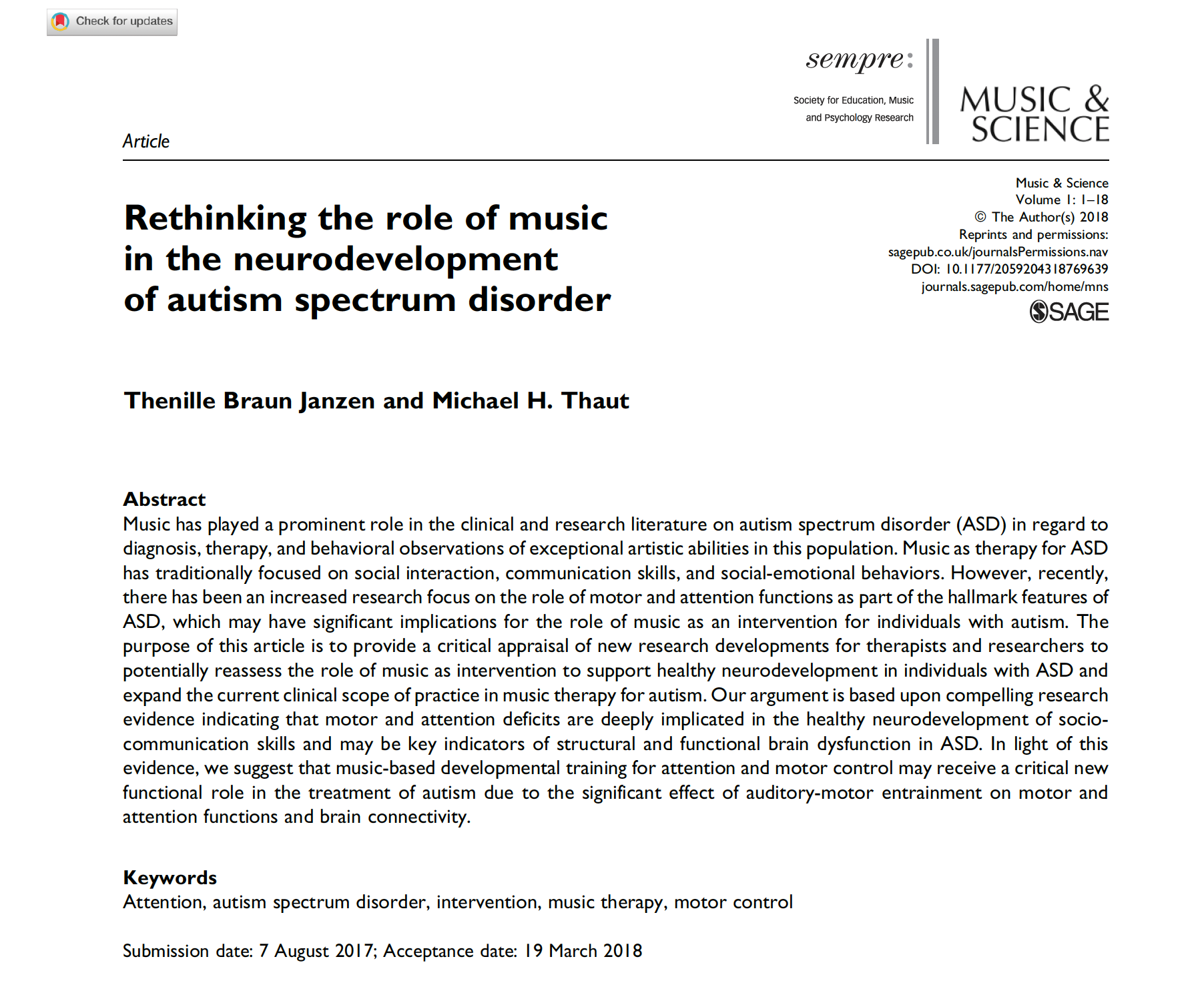 Rethinking The Role of Music in ASD