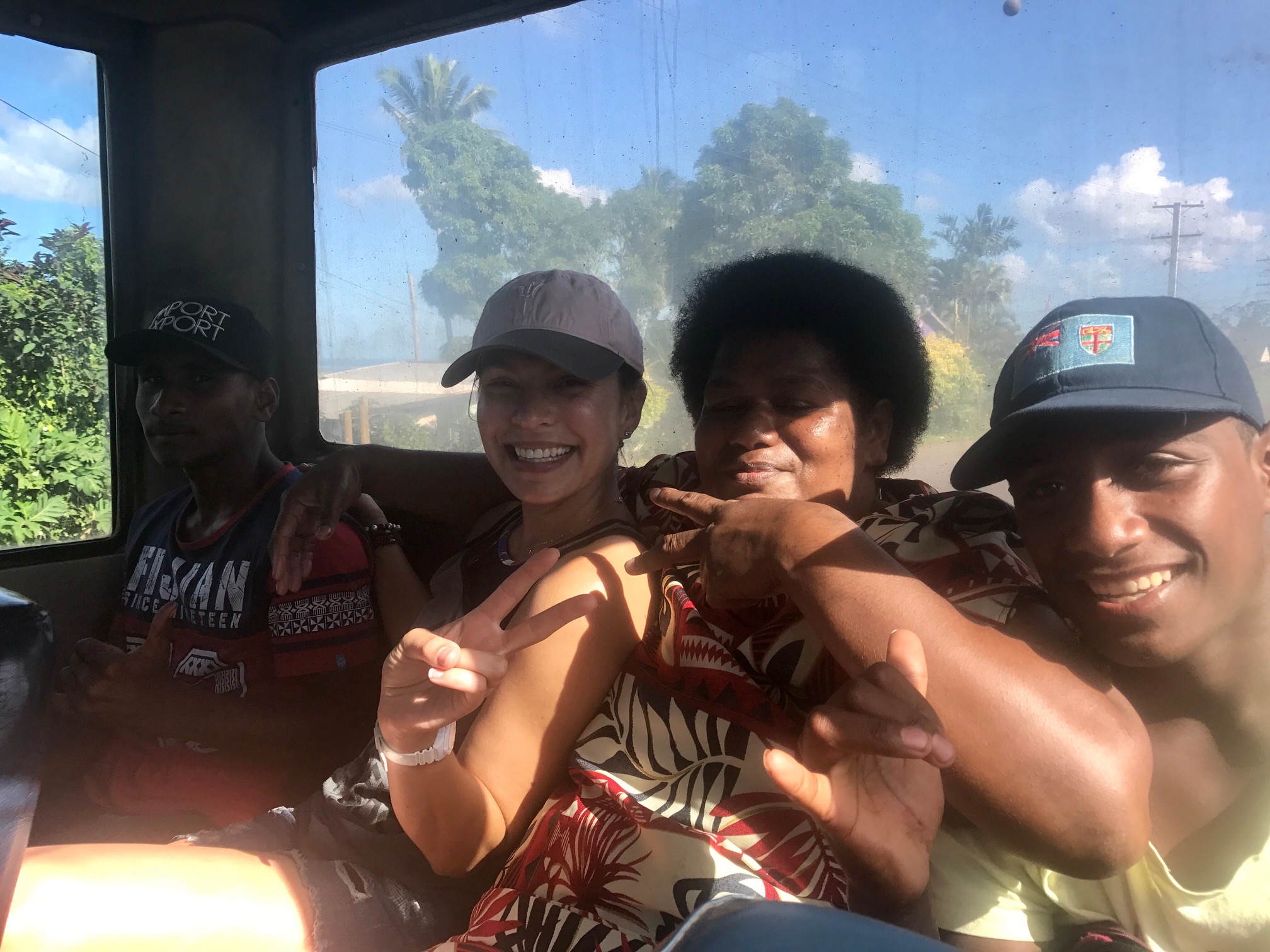 Making friends on the local bus to Colo-I-Suva Eco Park!