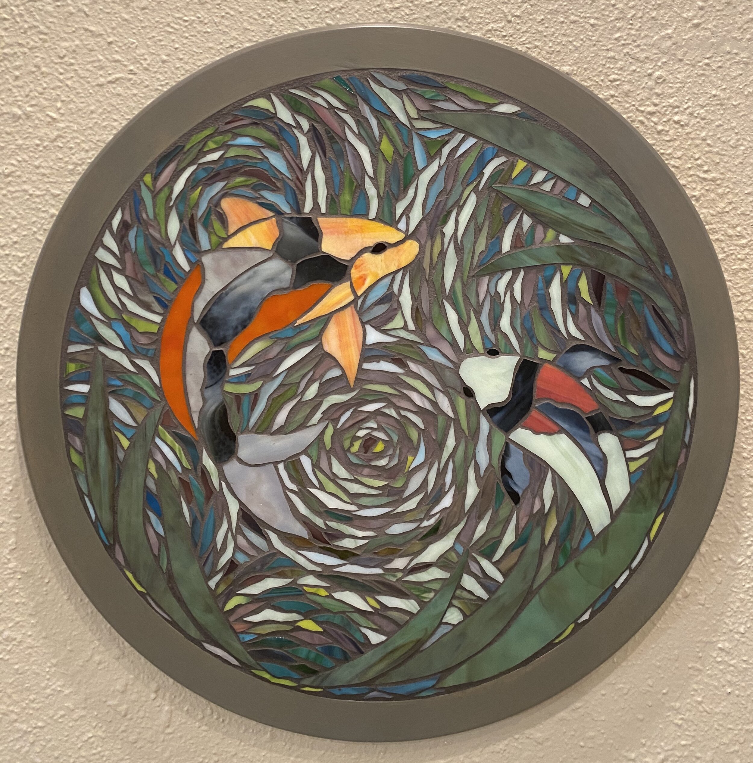 "Round Koi", glass mosaic, 20" round, $575