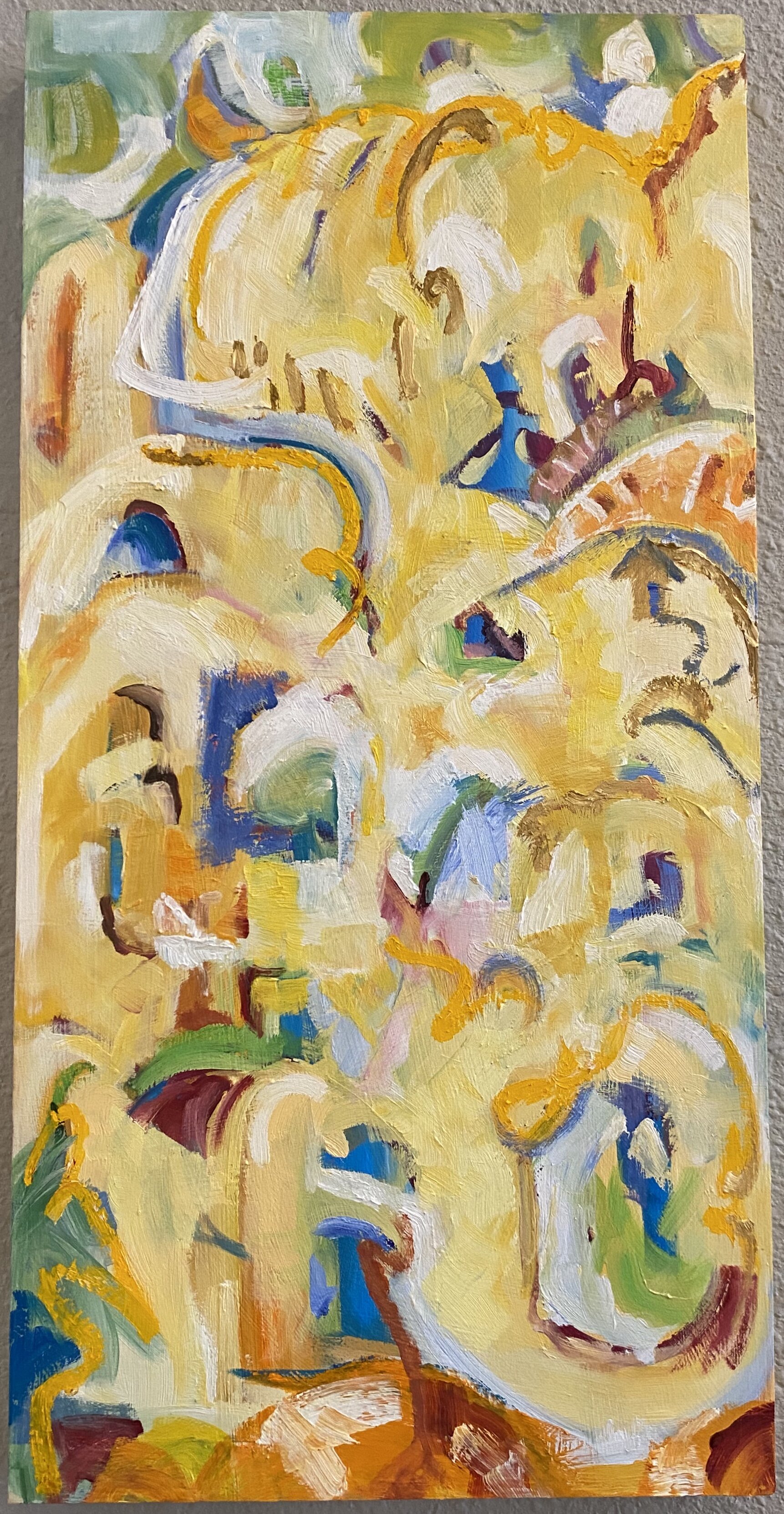 "Village", oil on wood panel, 24 x 12", $400