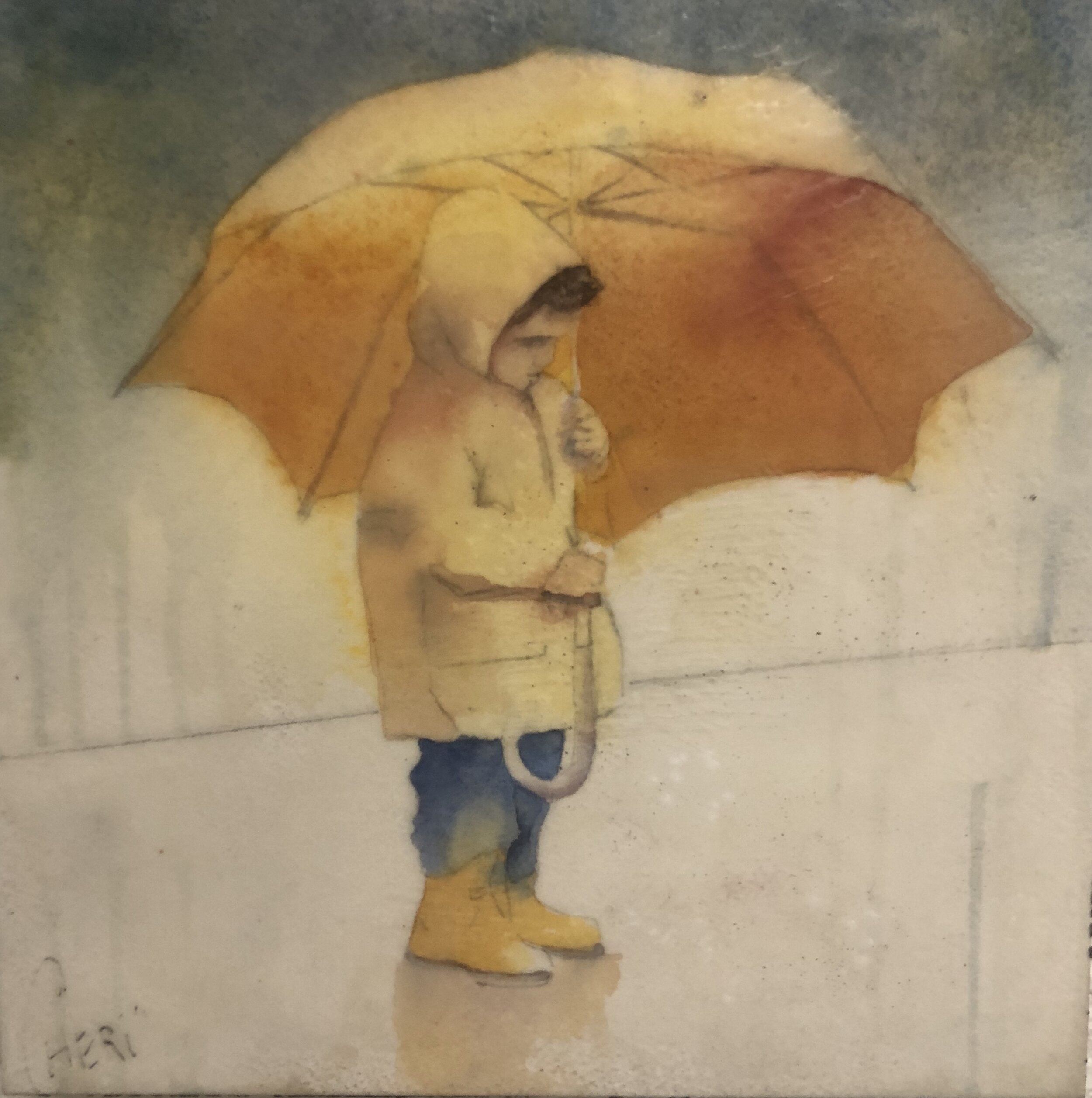 "Rainy Day” 8X8" Watercolor/Encaustic on Panel $155.00