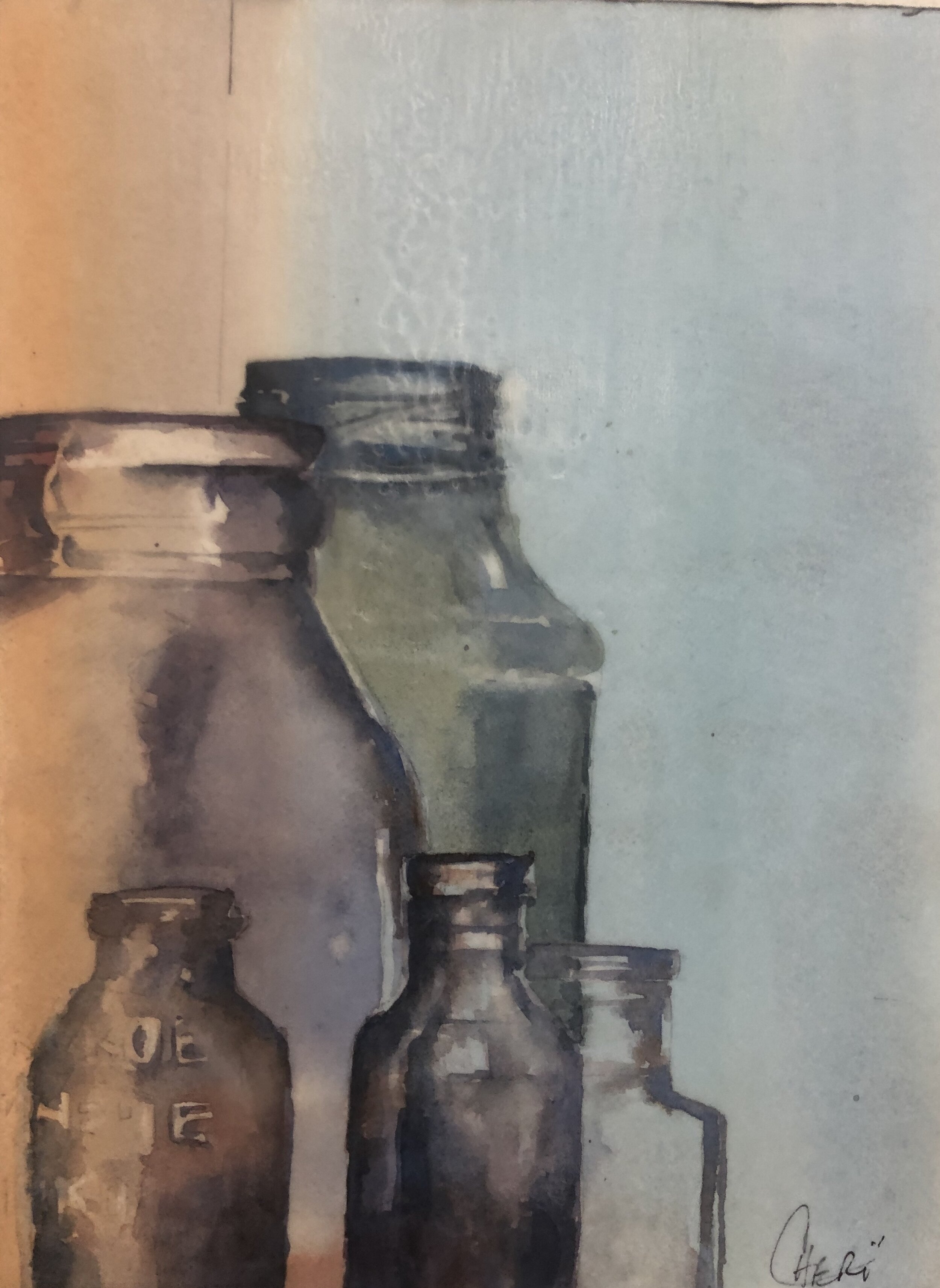 “Vintage Jar Still Life” 9X12" Watercolor/Encaustic On Panel $170.00