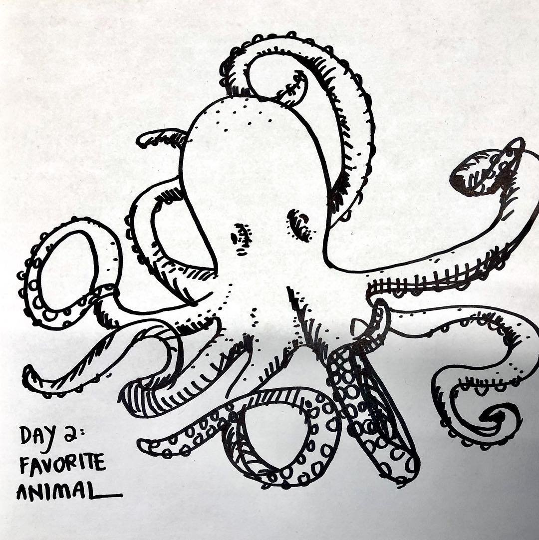 sketch challenge, day 2 of 30: fave animal  #dst_ux_draw #sharpie #15minsketch #octopus