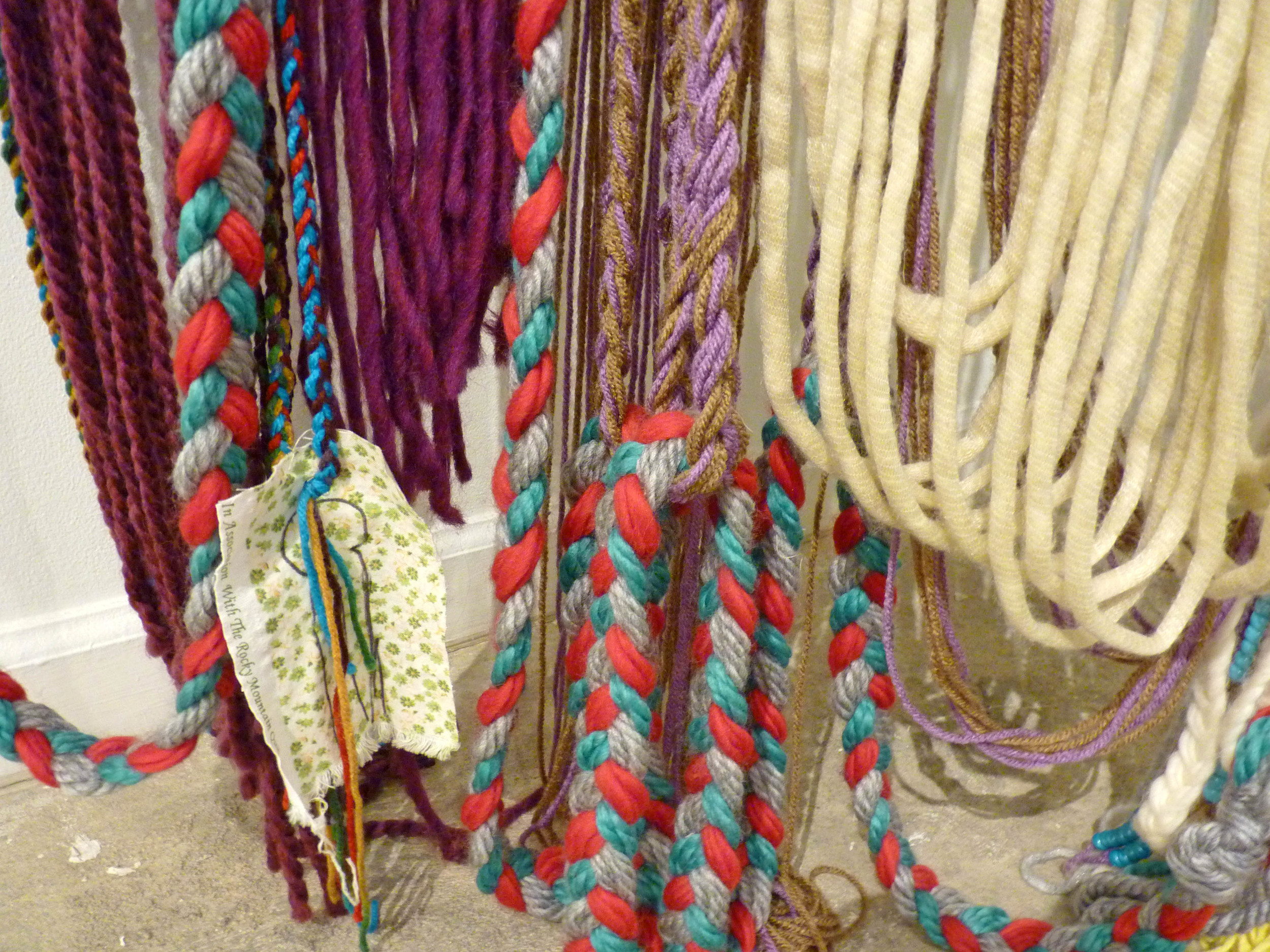 Teen Baleen (detail), 2015, Yarn with fabric, wood and metal, 7' x 4' x 11'