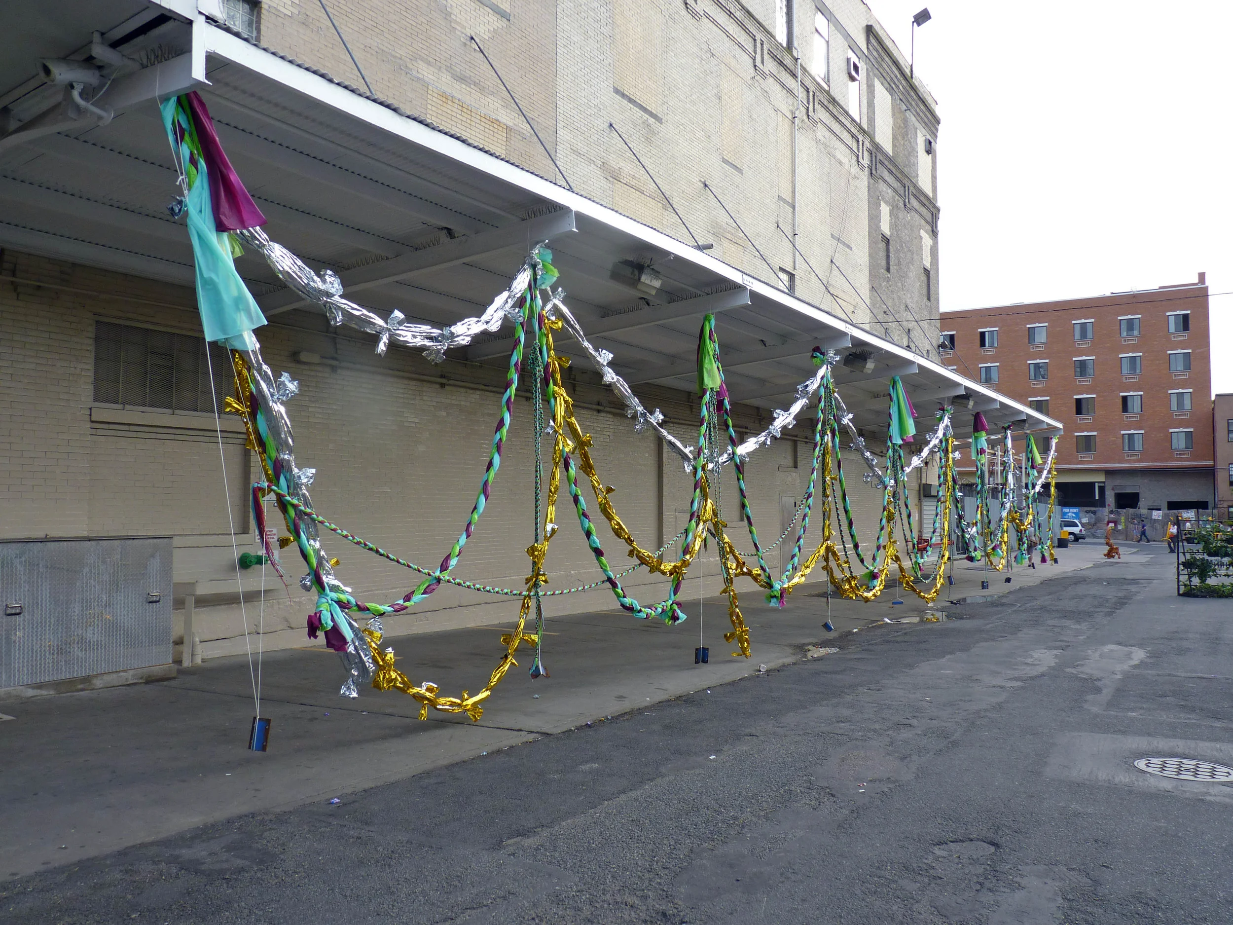 Mother Shipton's Cave (Petrifying Well), 2013, Plastic, mylar, yarn, mixed media, 125' x 10'