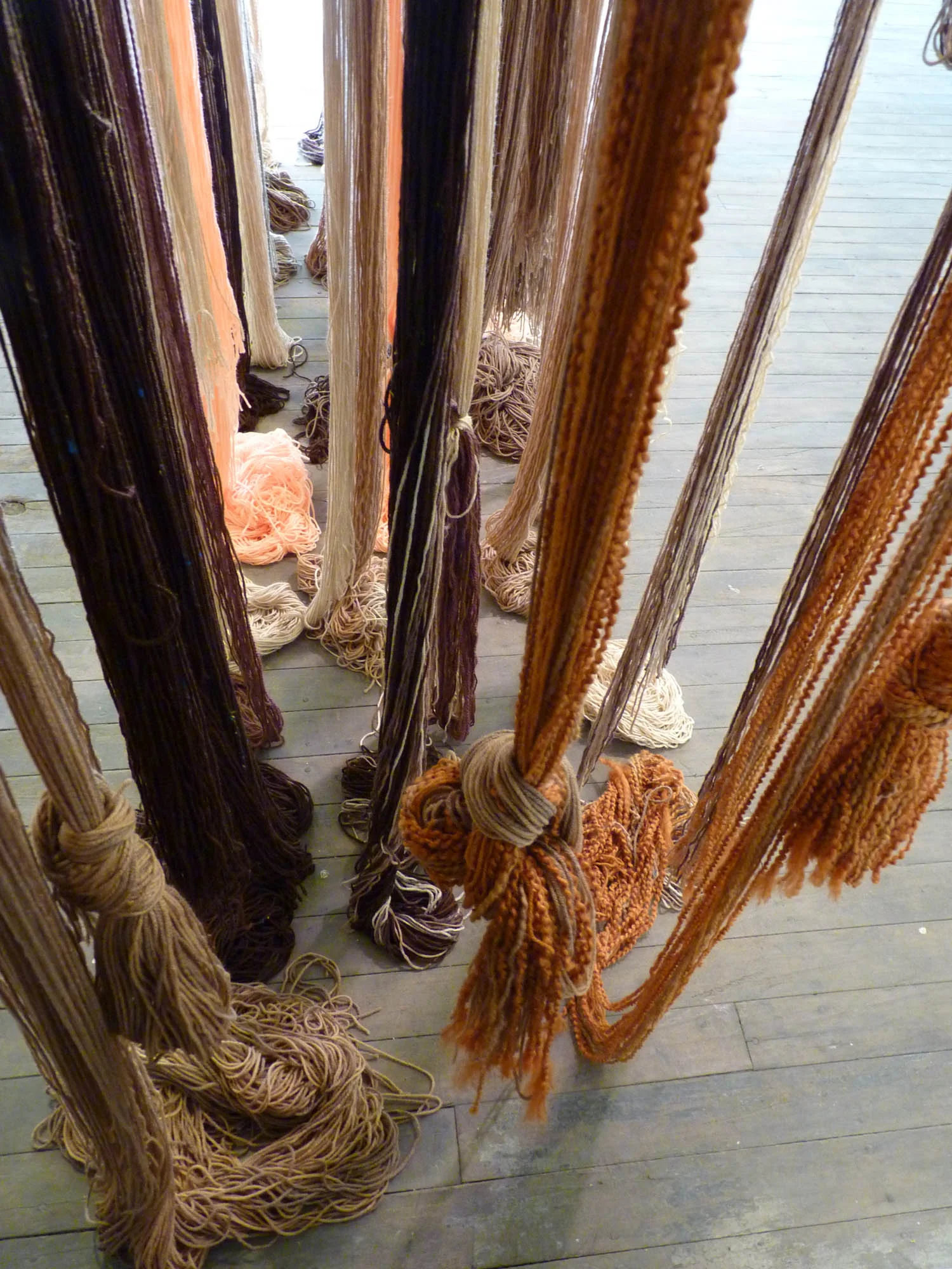 A Valence, 2012, Yarn, wood, poly-fil and hardware, 10 x 2 x 10 feet (Detail)