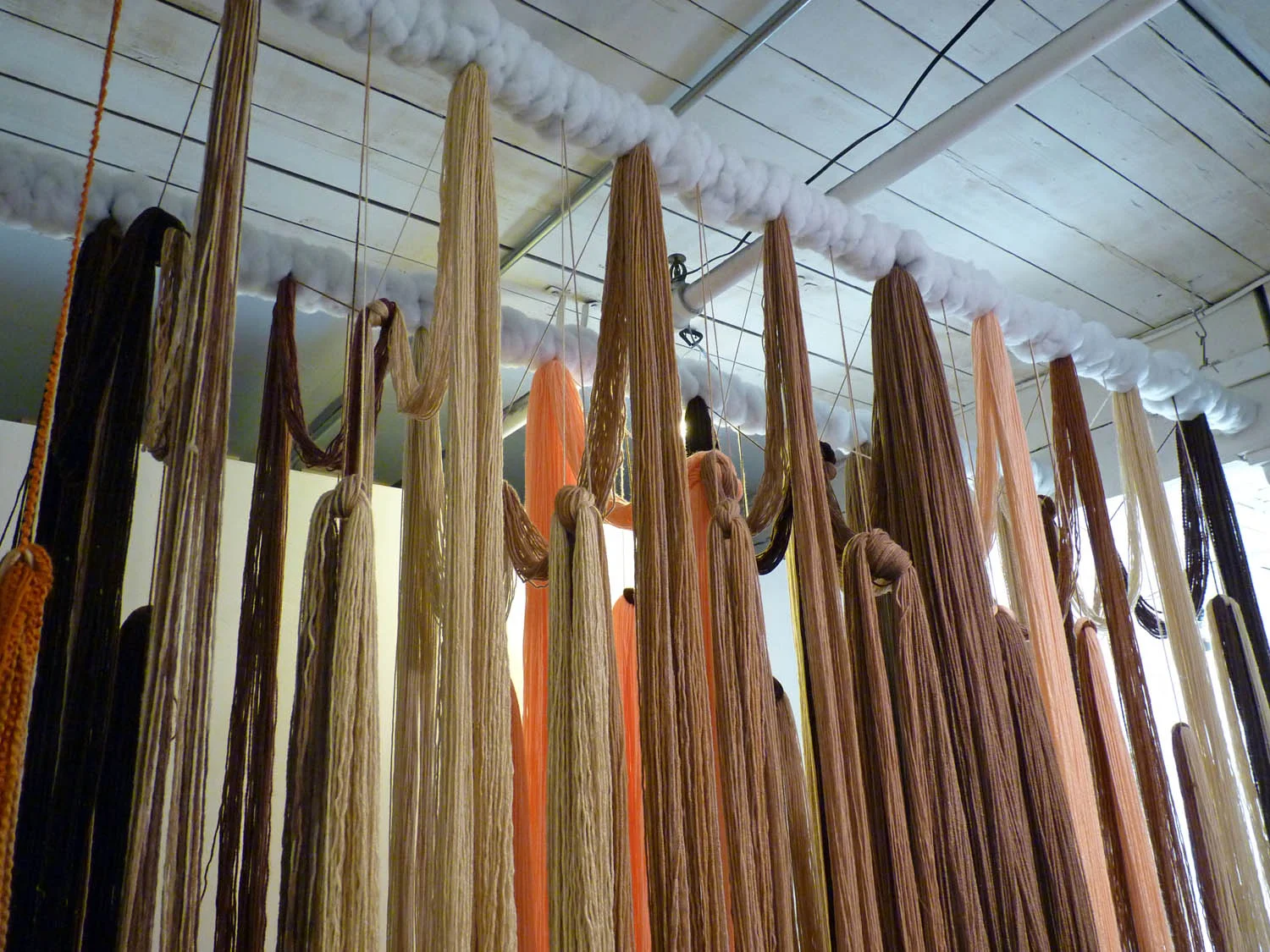 A Valence, 2012, Yarn, wood, poly-fil and hardware, 10 x 2 x 10 feet (Detail)