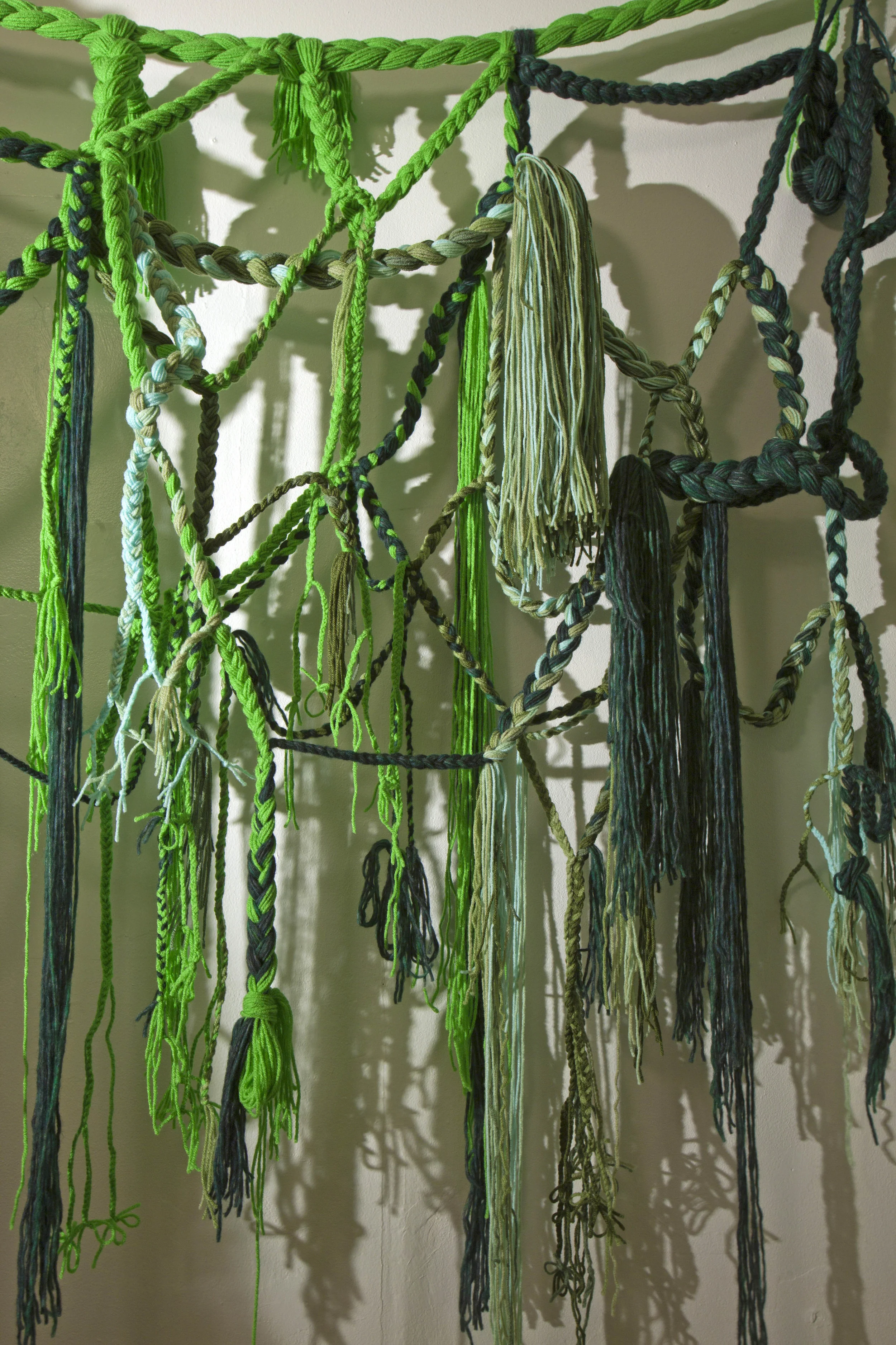 Green Piece, 2011, Acrylic yarn and tin foil, 7' x 8' x 9' (Detail)