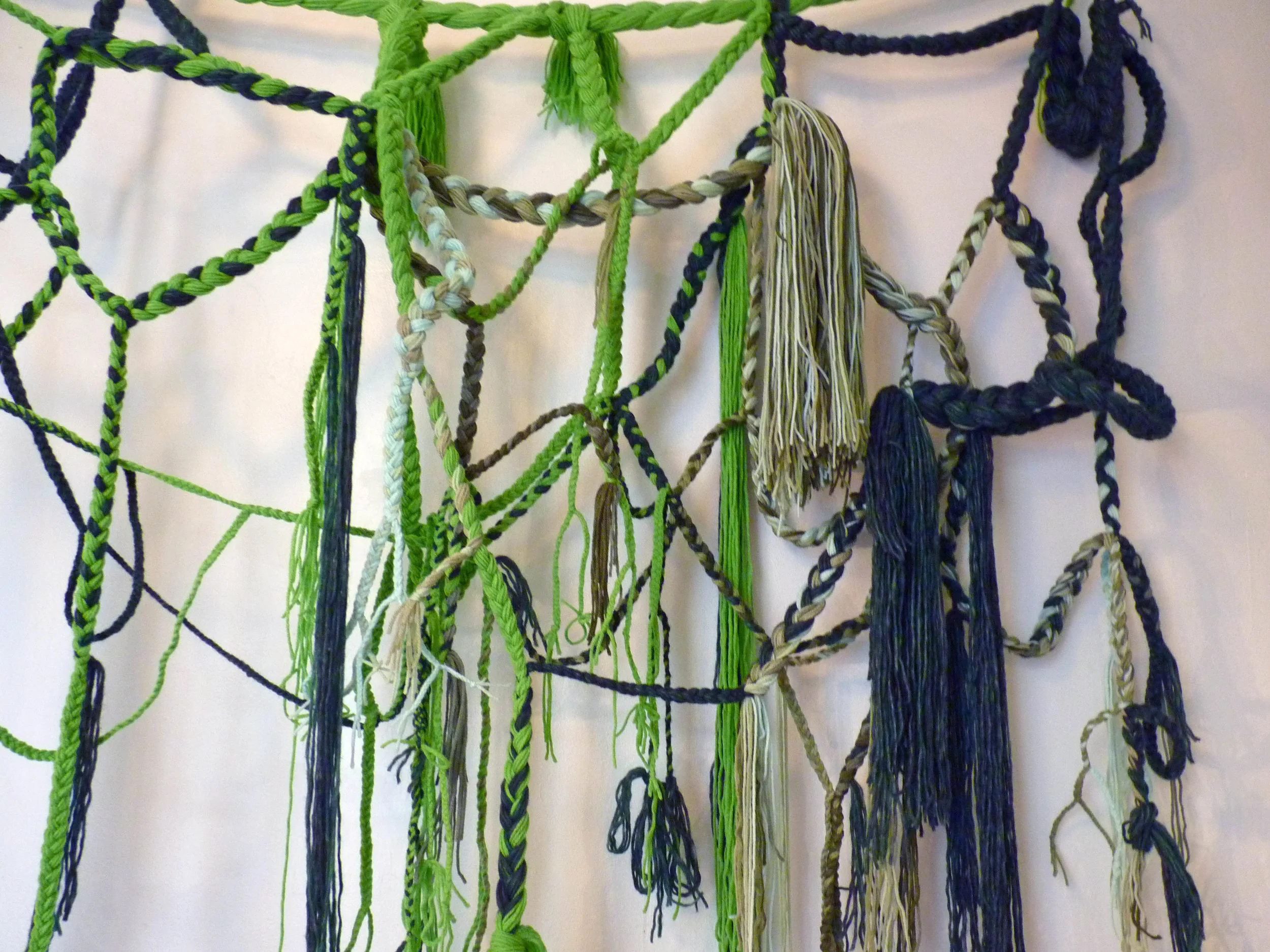 Green Piece, 2011, Acrylic yarn and tin foil, 7' x 8' x 9' (Detail)