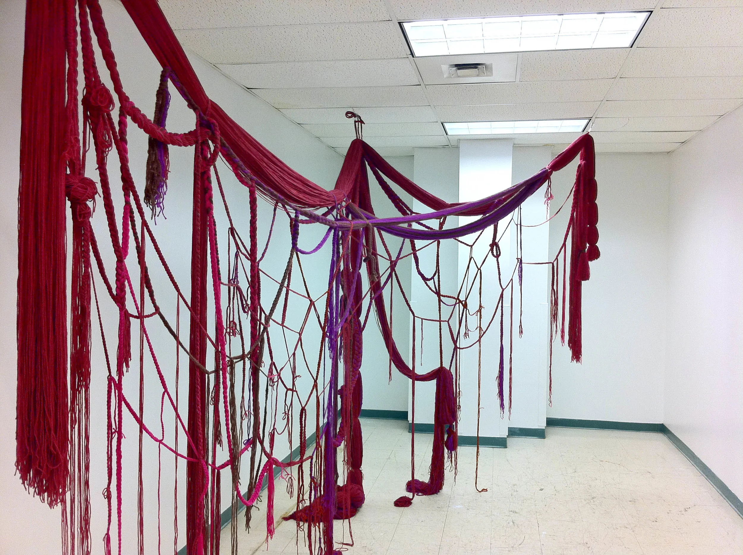 Magenta Bridges, 2011, Acrylic yarn, 5' x 8' (Installation)