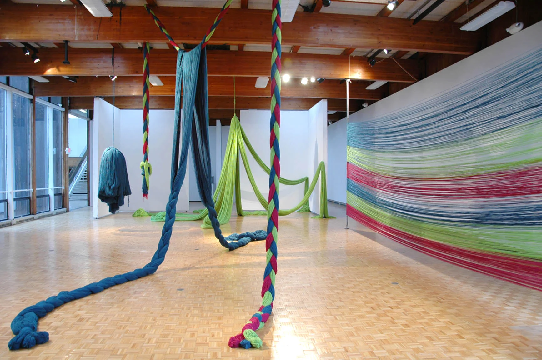 A Work in Progress: TRIM (Installation at Usdan Gallery, Bennington College), 2010, Acrylic yarn, 14' x 40' x 80' (Installation with video)