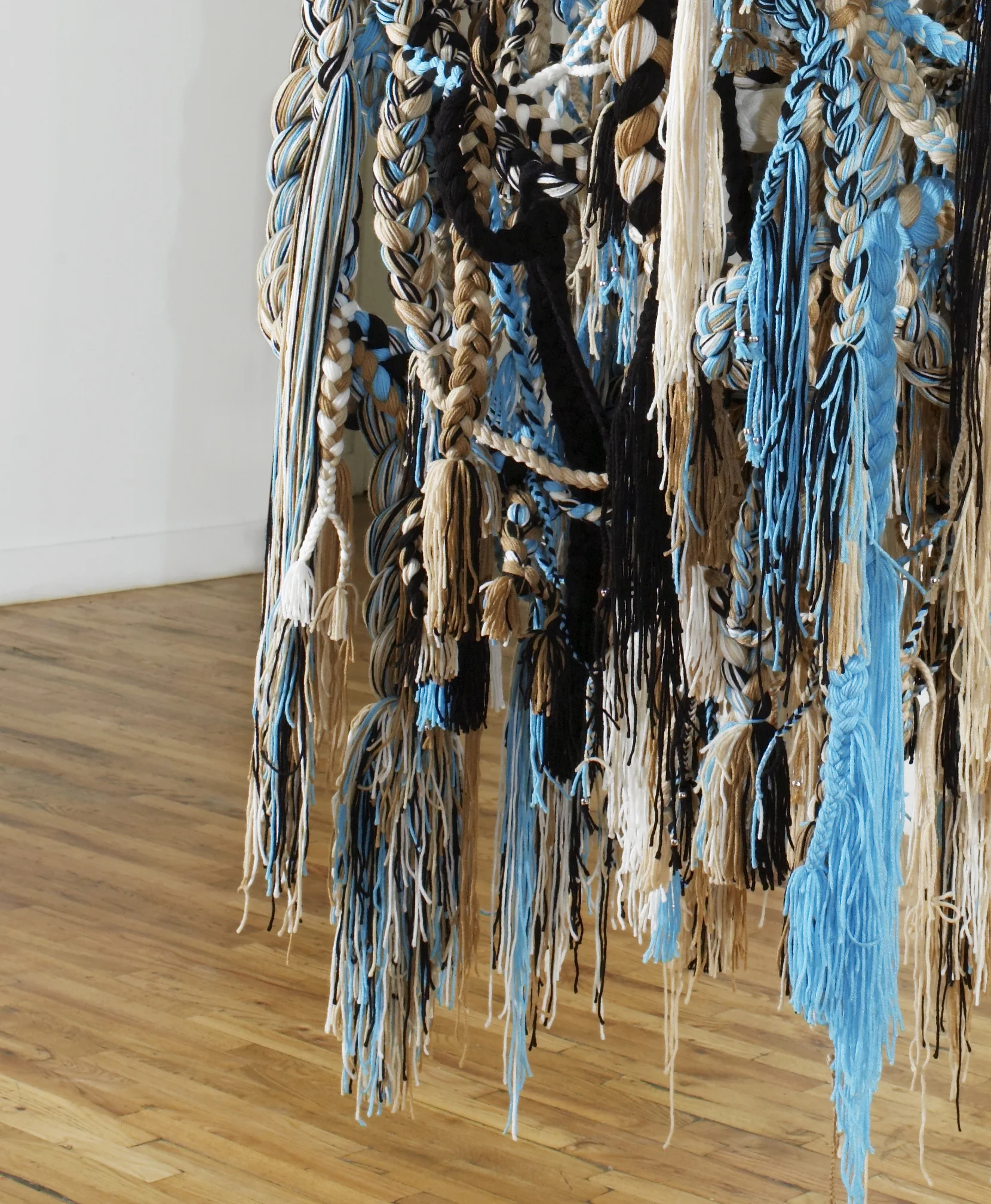 SQUASHblossom, 2007, Acrylic yarn, beads, tin foil, 5 x 6 x 7 feet (Detail)