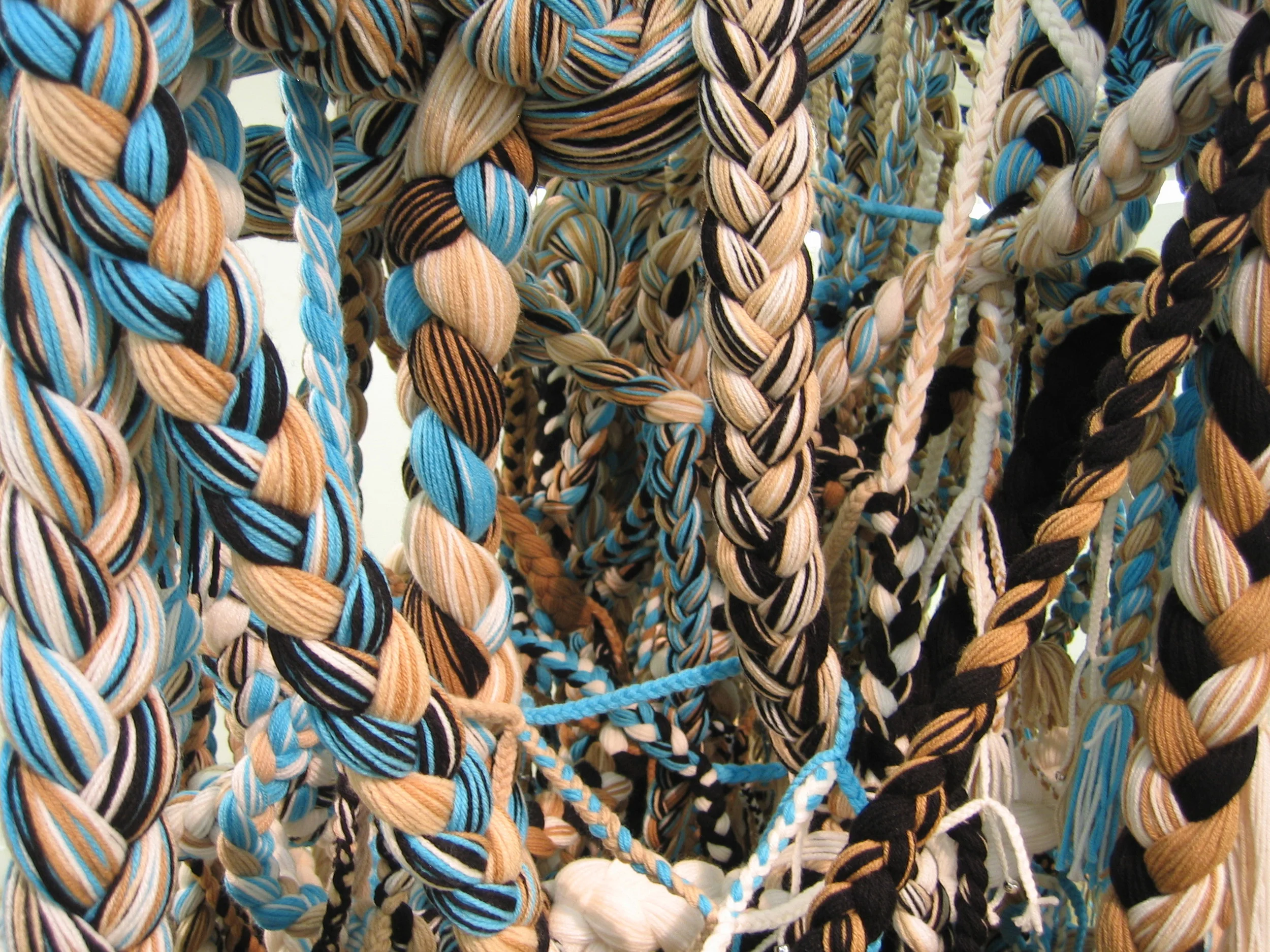 SQUASHblossom, 2007, Acrylic yarn, beads, tin foil, 5 x 6 x 7 feet (Detail)