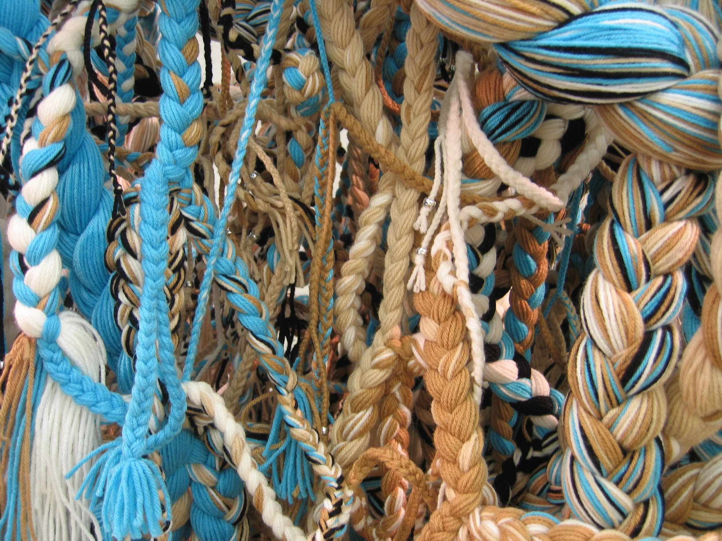 SQUASHblossom, 2007, Acrylic yarn, beads, tin foil, 5 x 6 x 7 feet (Detail)