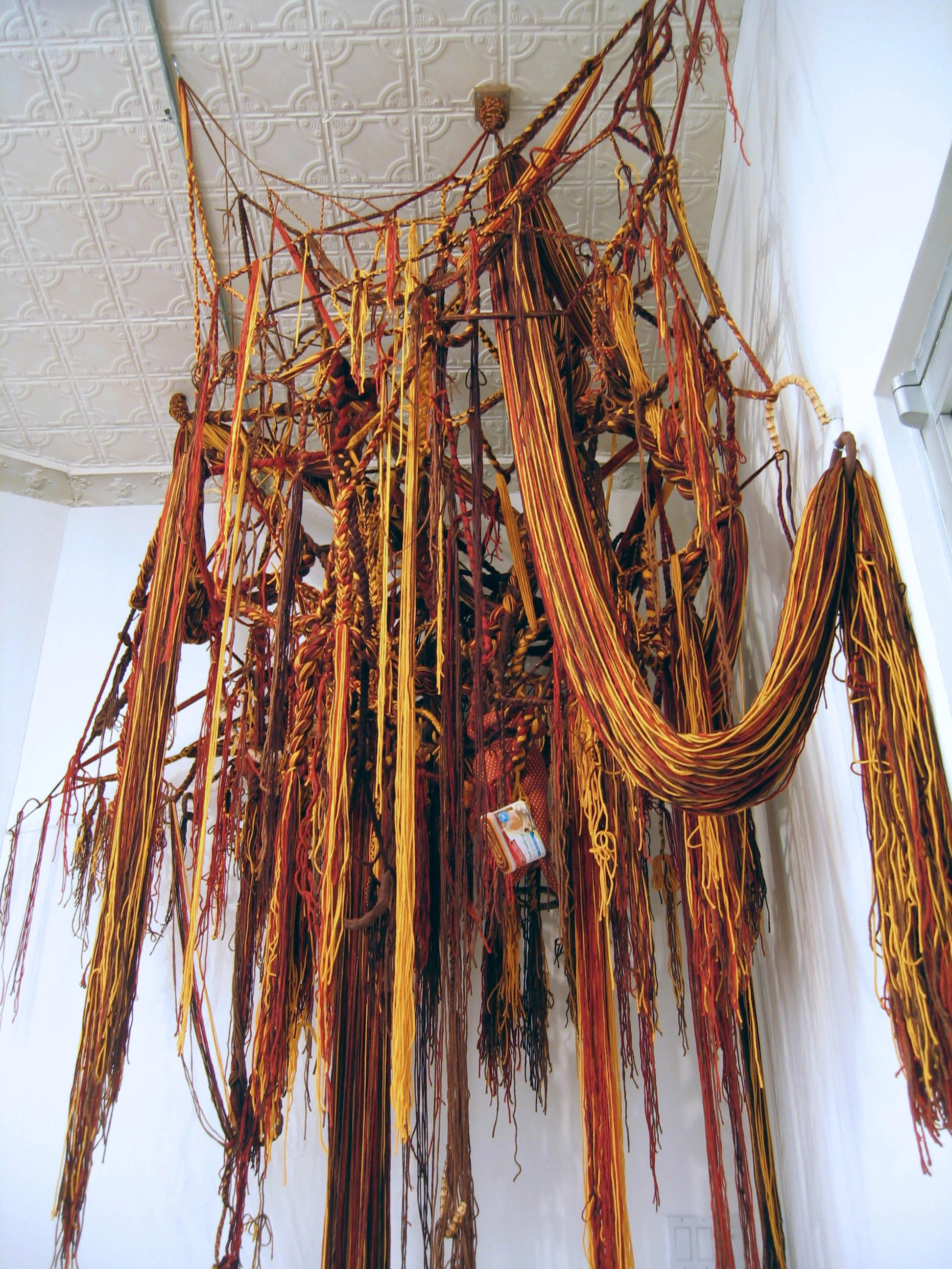 Indian Corn 2007 Acrylic yarn, clay, cork, fabric, bamboo and cans 7 x 6 x 11 feet (Detail)