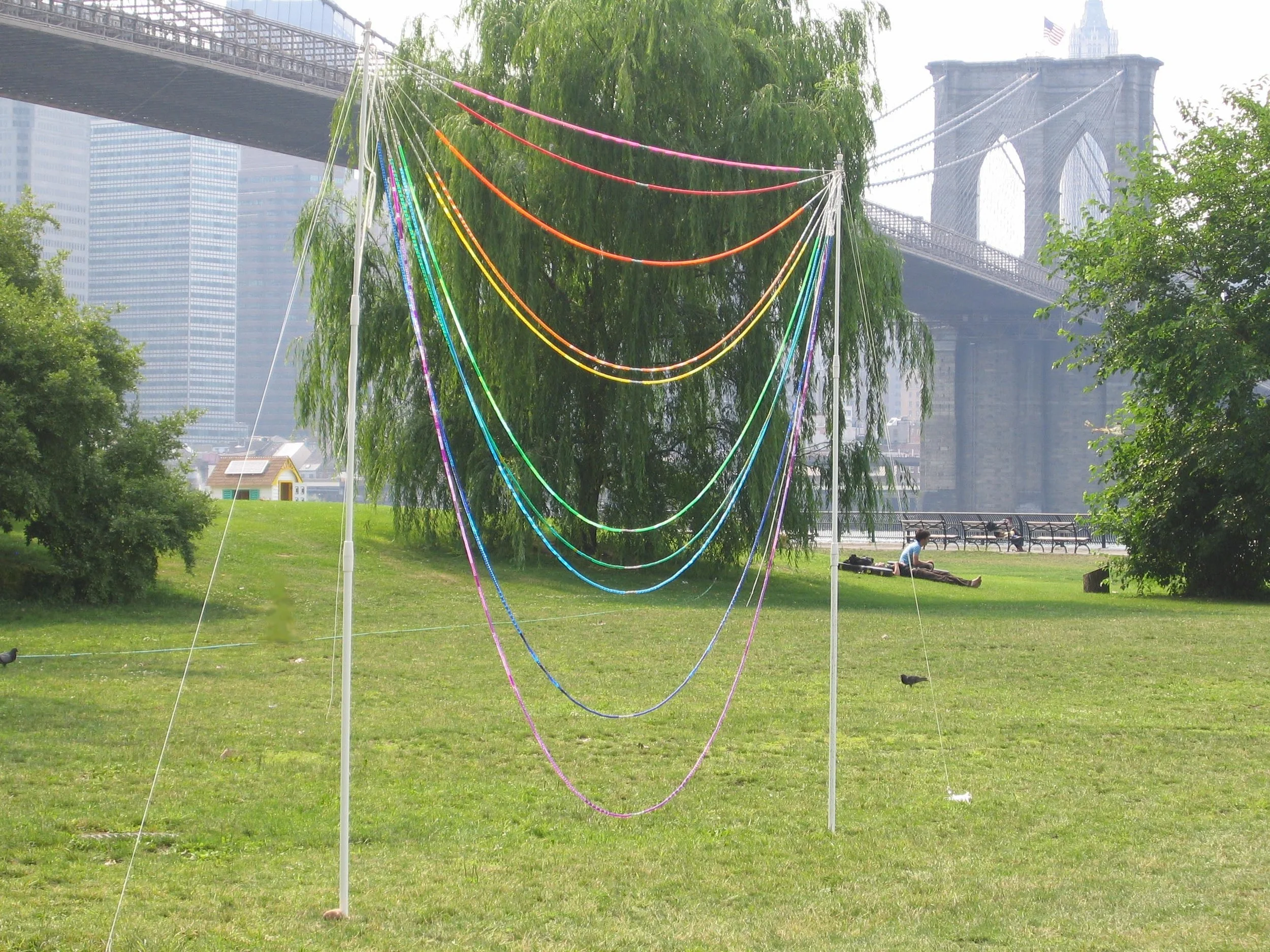 River Abacus, 2004, Fiberglass, nylon, plastic beads and cement, 16 x 20' (Installation outdoors, dimensions variable)
