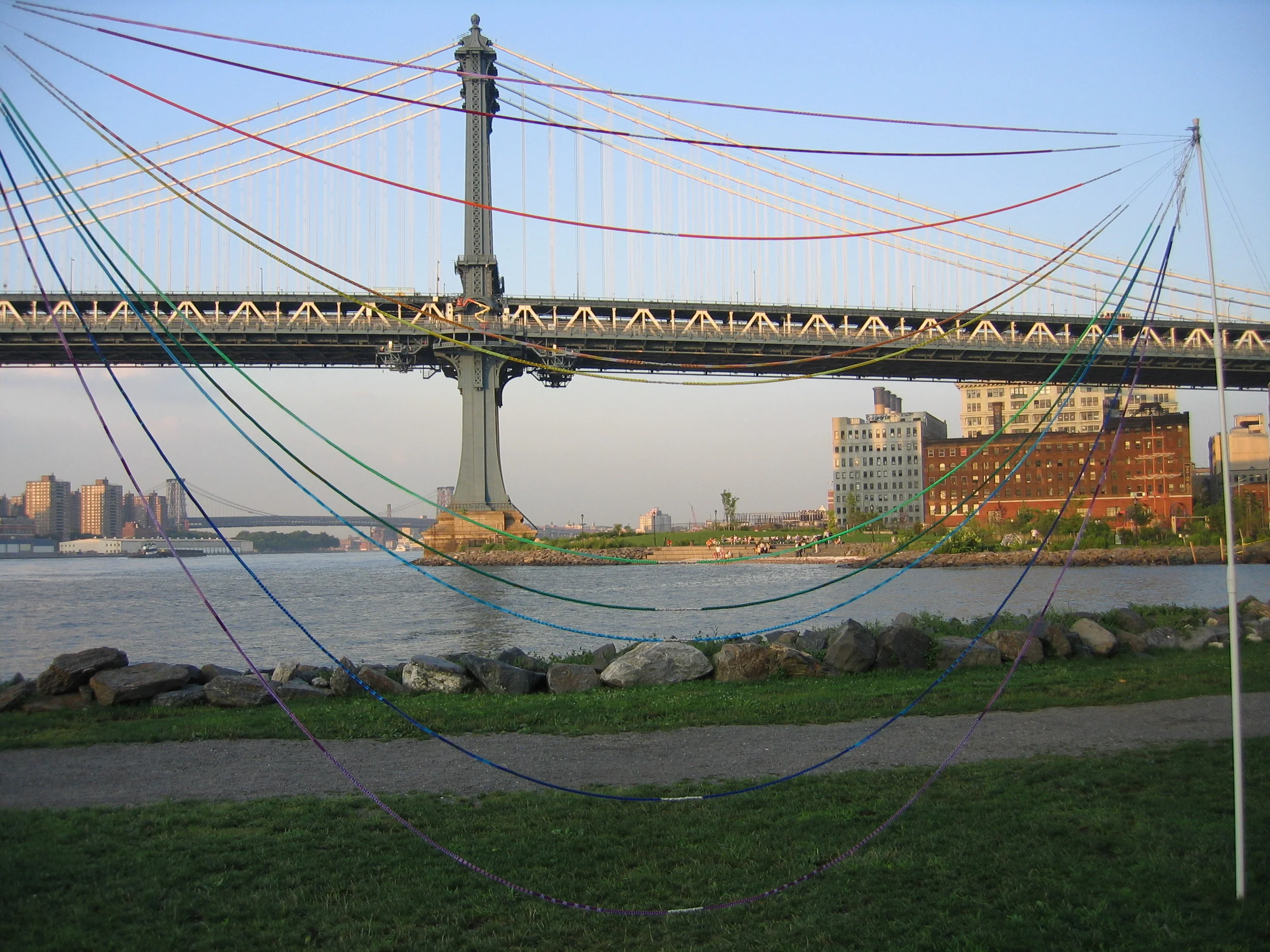 River Abacus, 2004, Fiberglass, nylon, plastic beads and cement, 16 x 20' (Installation outdoors, dimensions variable)