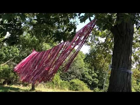 Fiber Nacho, 2019, Polypropylene cord and vinyl tube, Collaborative Concepts at Saunders Farm, Garrison, NY, 30 x 9 feet