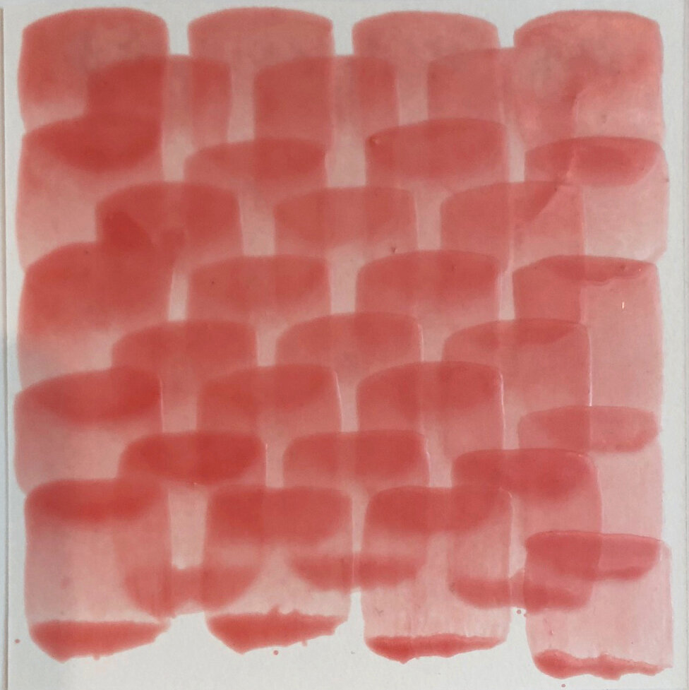 32 Pink Strokes, 2018, Encaustic on acid-free watercolor paper, 6” x 6”