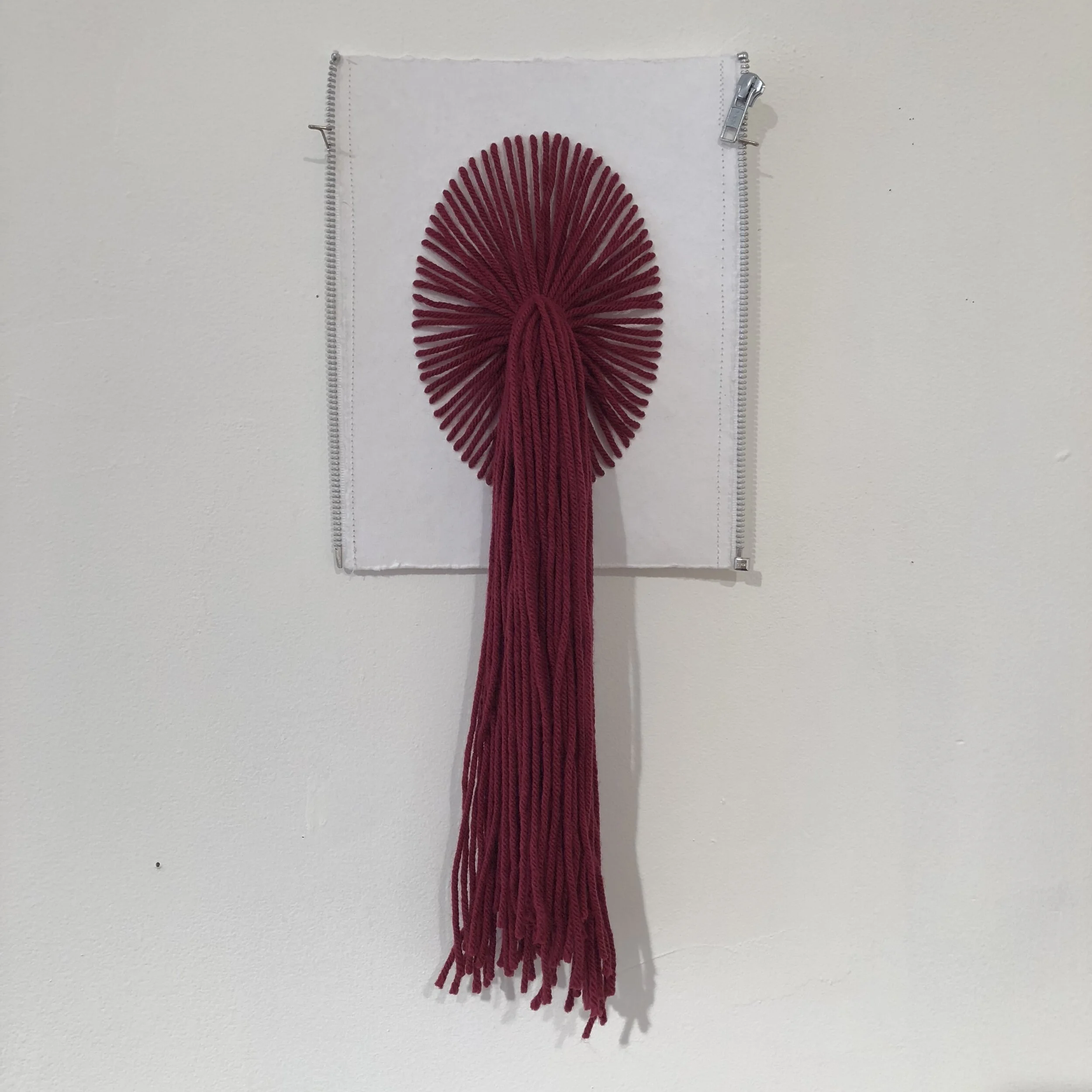 Untitled (Among Friends), 2018, Acrylic yarn on zipped acid-free handmade paper, 7” x 9”