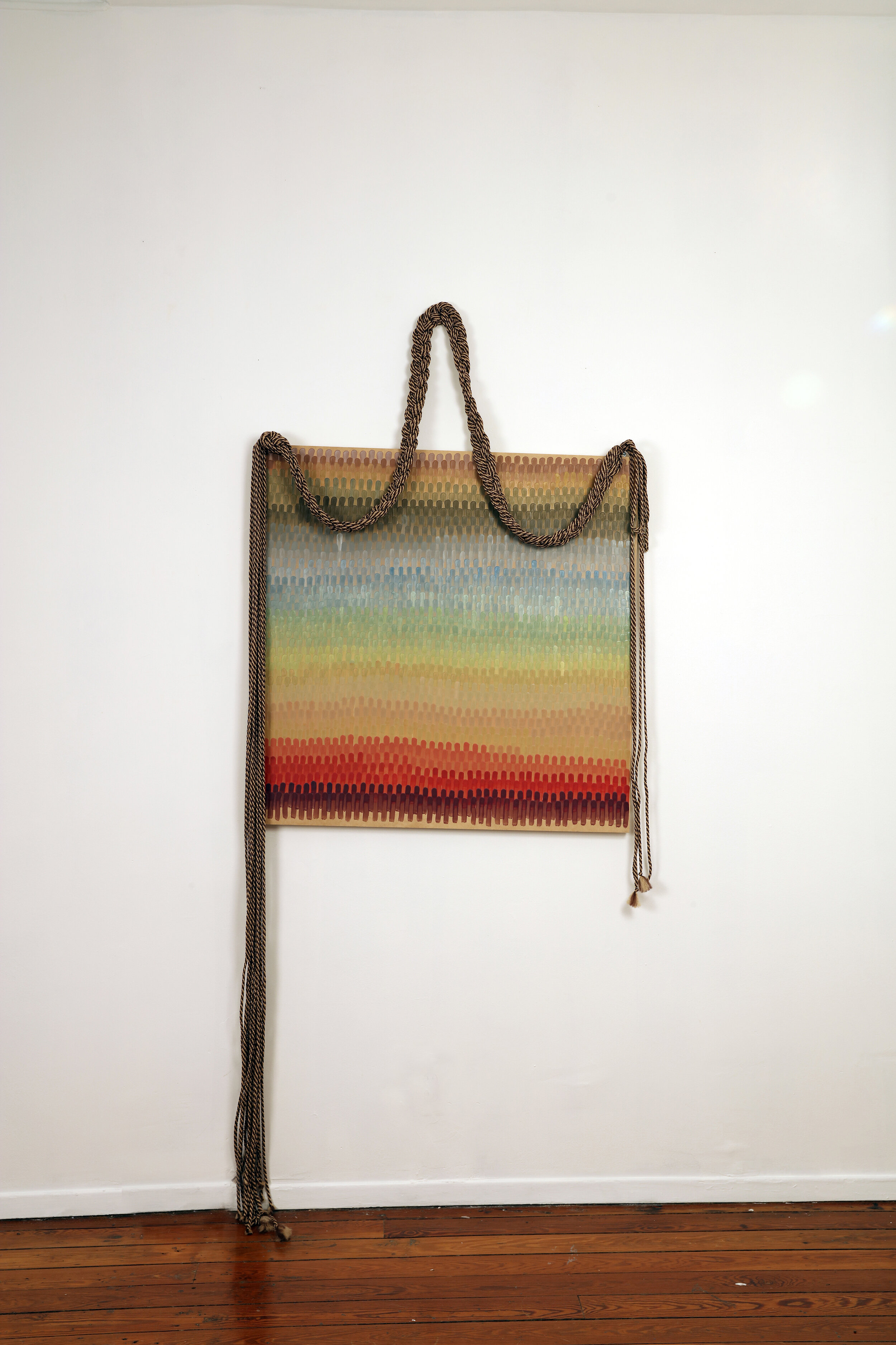 Potholder Serape, 2017, Encaustic on wood panel with fiber, 37” x 37”