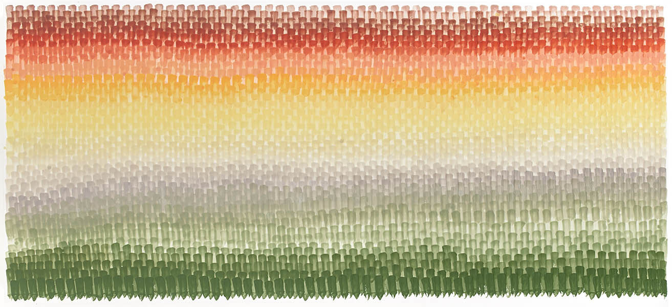 Bright Horizontal Serape, 2019, Encaustic and acrylic on wood panel, 80” x 36”