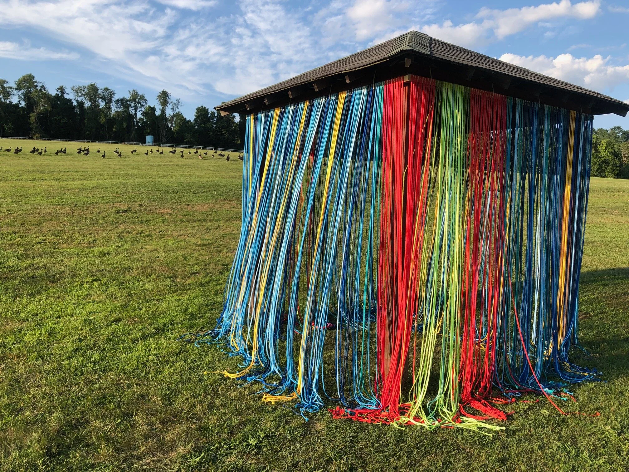 Lashes (Gazebo), 2020, Polypropylene, fiber, and wood, 8 feet x 8 feet x 8 feet (installation)