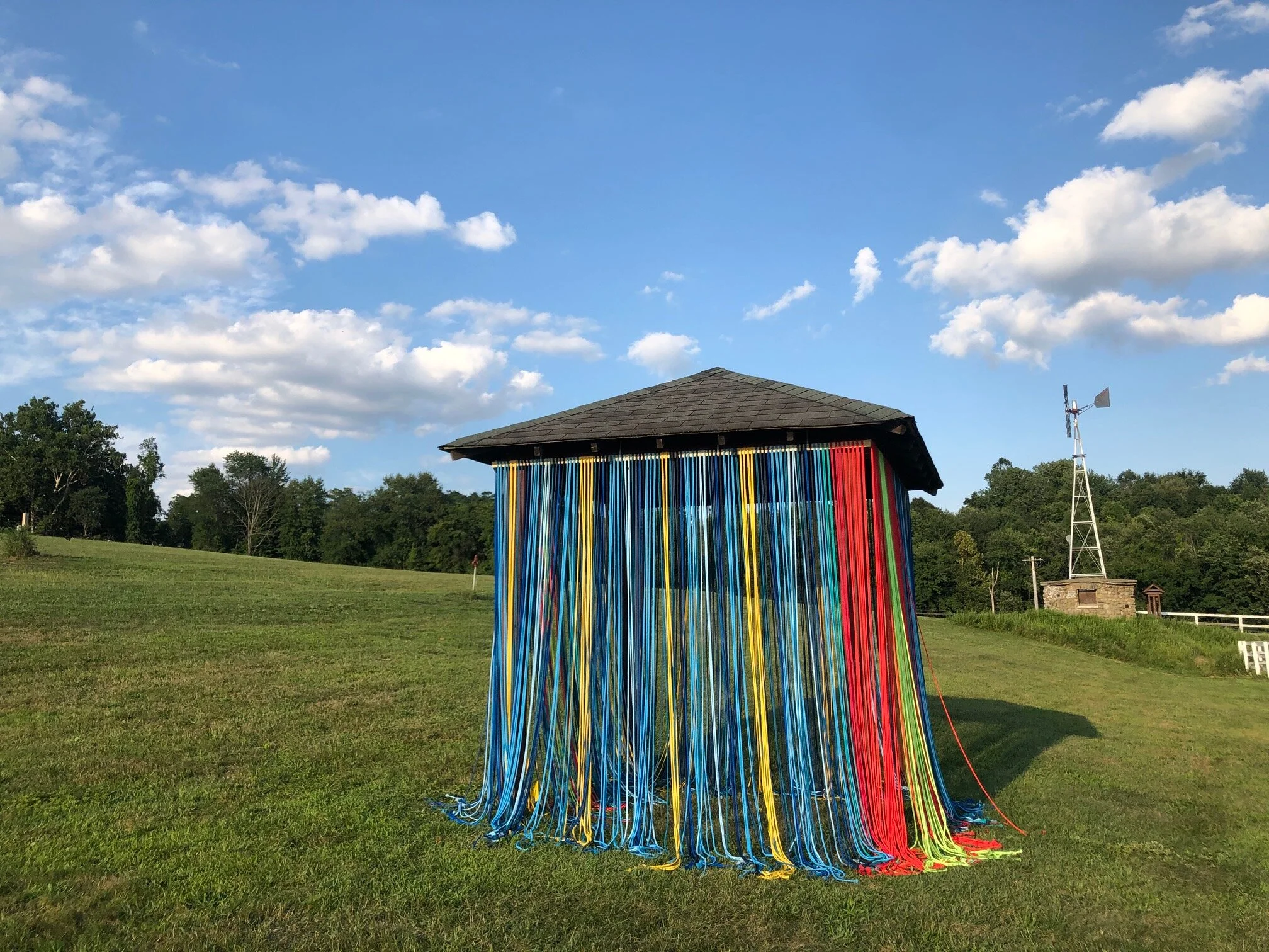 Lashes (Gazebo), 2020, Polypropylene fiber and wood, 8 feet x 8 feet x 8 feet (installation)