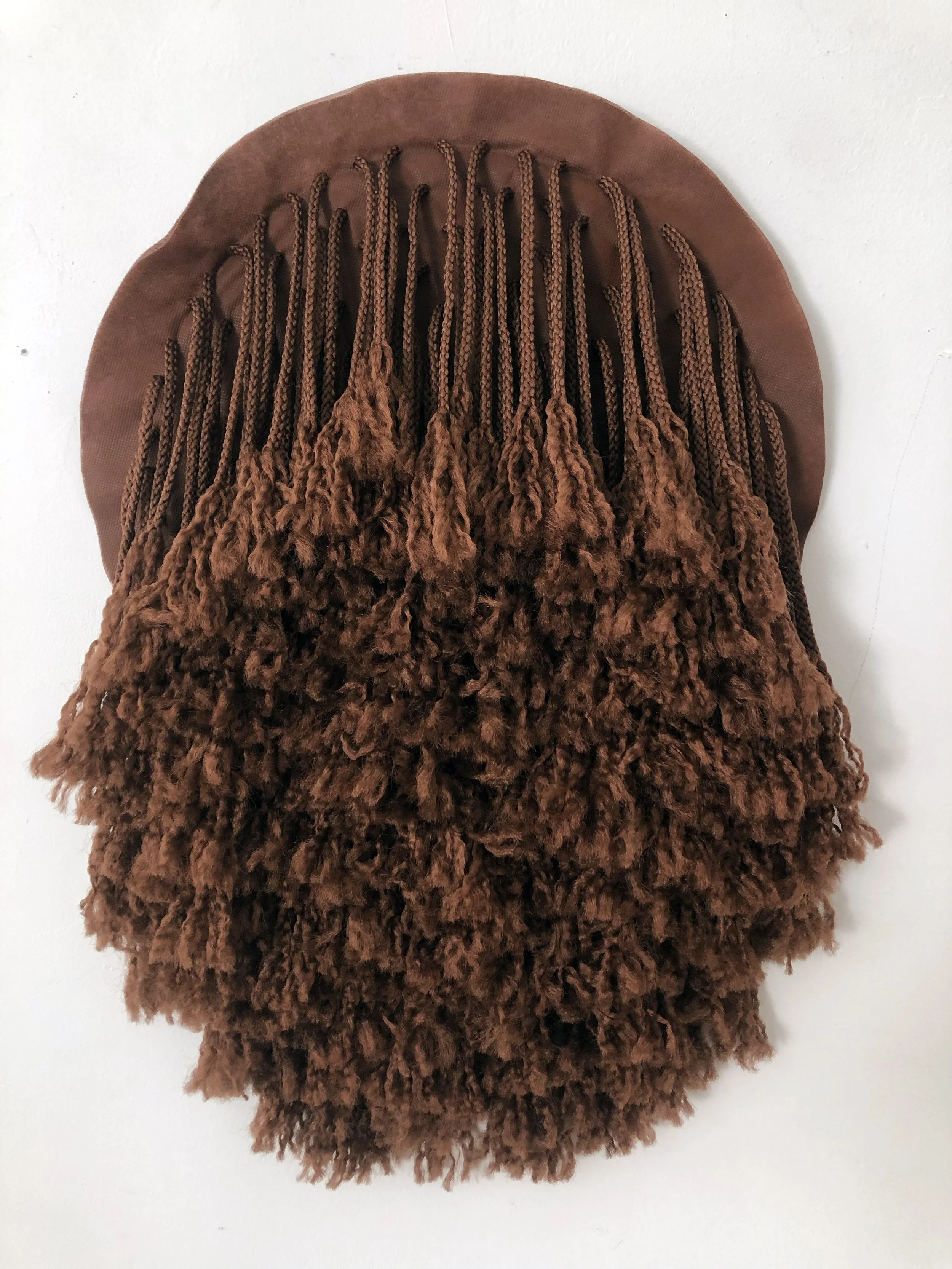 Ellie Murphy, Brown World, 2022, Macrame and non-woven fiber, 18" x 26" x 4"
