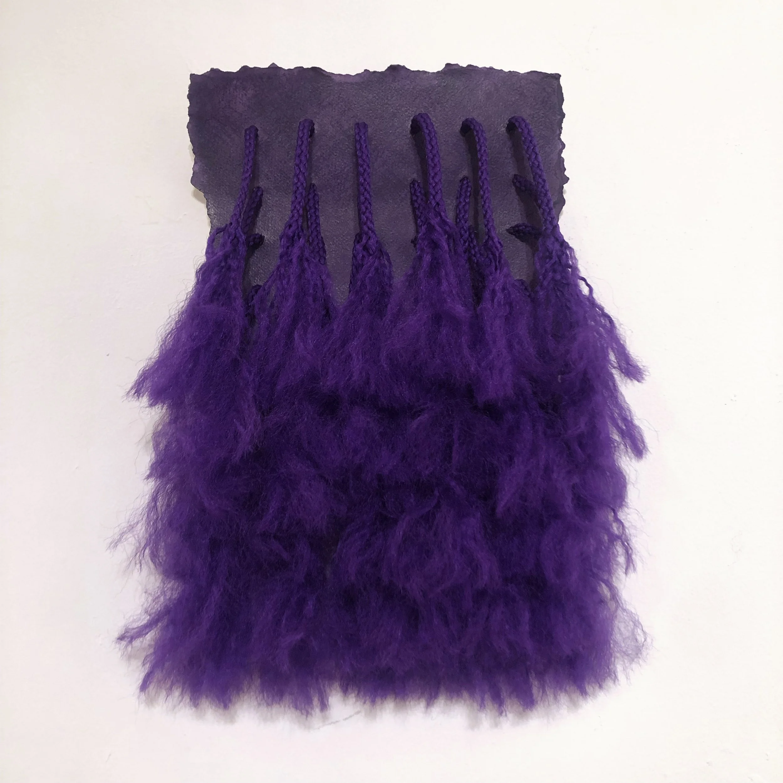 Purple Color, 2021, Macramé cord on watercolor paper with wax and acrylic, 10" x 15" x 5"