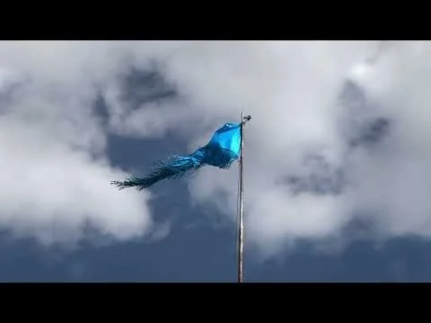 Blue Flag (Sky Viking), 2023, Non-Woven Fabric/Macrame Cord, 13 x 5 feet -- Red Barn Studio Museum KS