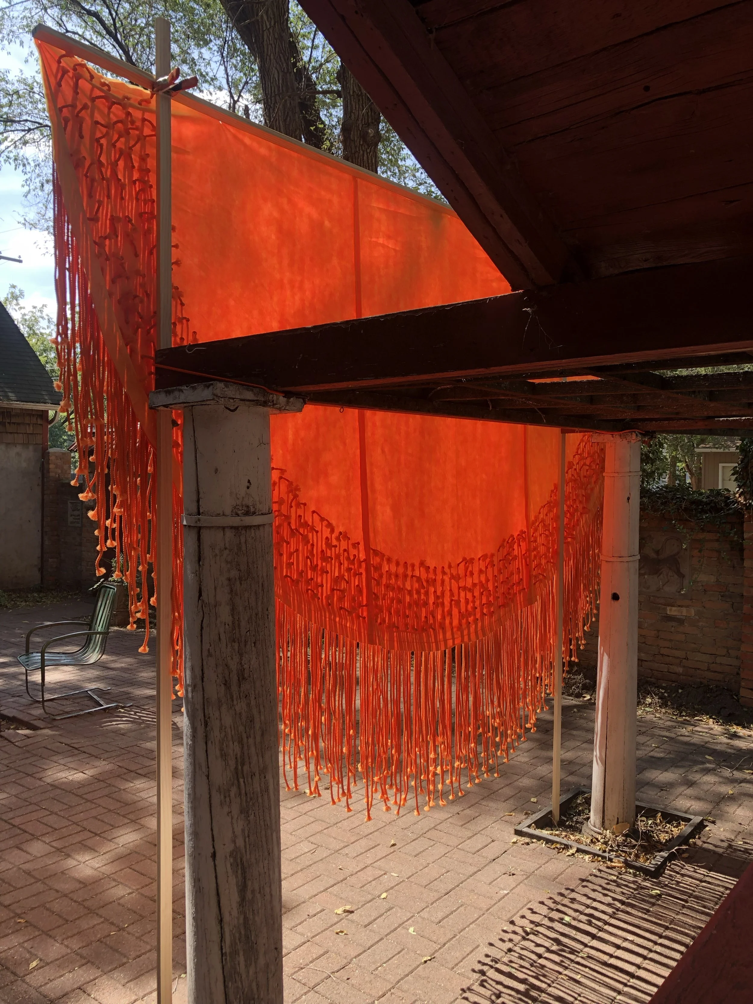 Invisible Sun, 2023, Macramé cord and non-woven fabric, 12’ x 8’