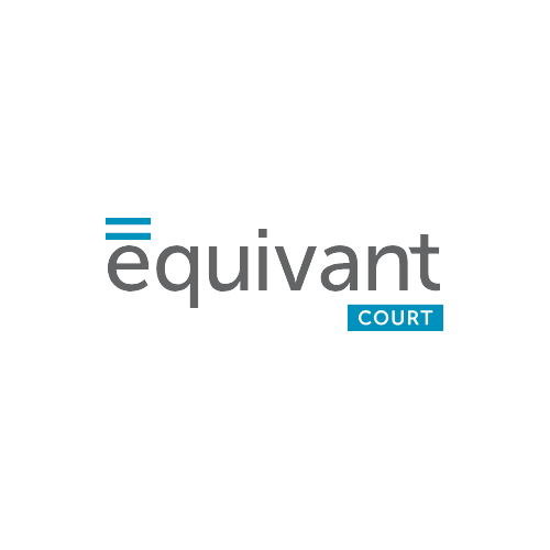 Logo for Equivant Court with the word 'equivant' in gray and 'COURT' in white text on a blue background.