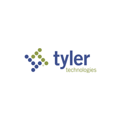 Logo of Tyler Technologies with a design of connected green and blue dots and the company name.