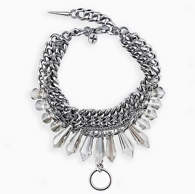 Neri⛓ in stainless steel and sterling silver with crystals 
#crystalnecklace #chainnecklace #chainart #jewelrydesigner #jewelryshop #metalwork #newcollection #crystalcollection #jewelrycollection #punkjewelry #punkfashion #crystalspikes #statementnec