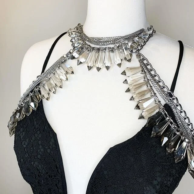 Crystal body chain in the making with stainless steel and sterling silver hardware 😁⚒