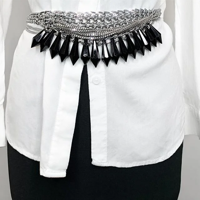 Black interchange crystal belt with stainless steel and sterling silver hardware 🖤⛓
