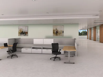 Priority height-adjustable tables with Xsite panels and Itsa seating