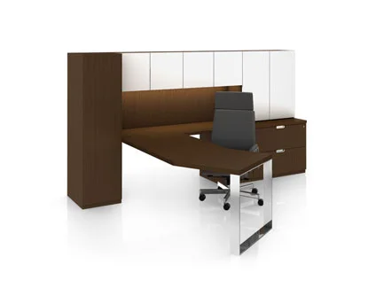Definition private office with angled worksurface and Elite leg
