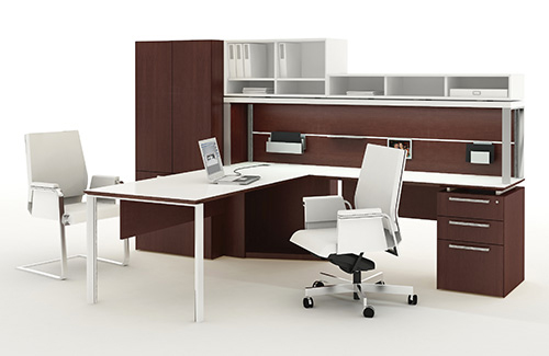    Private office with Fluent desks and storage, Interstuhl Axos midback desk seating, Interstuhl Axos guest seating 