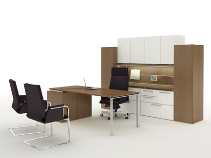    Private office with Fluent desks and storage, Interstuhl Axos highback desk seating, Interstuhl Axos guest seating 