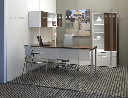 Private office with Fluent desk and storage and Mitos seating