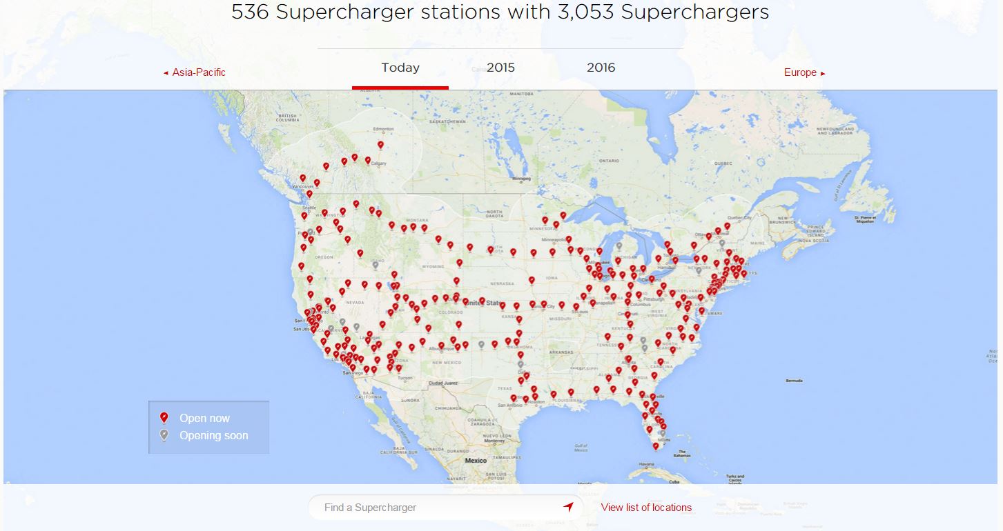 Tesla's Supercharger map