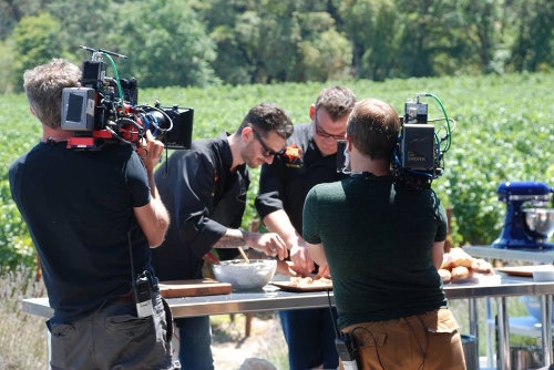 Filming Chef Gabriele Corcos at Madrigal Family Winery in Calistoga